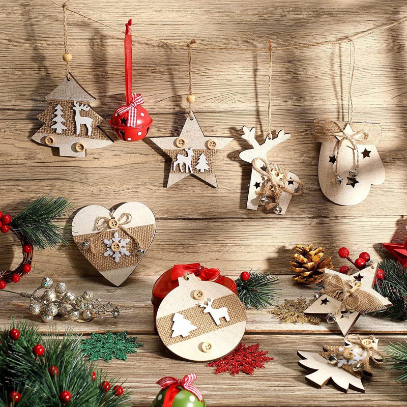 乡村风木质工艺品挂件圣诞节圣诞树装饰木片挂牌激光雕刻木片