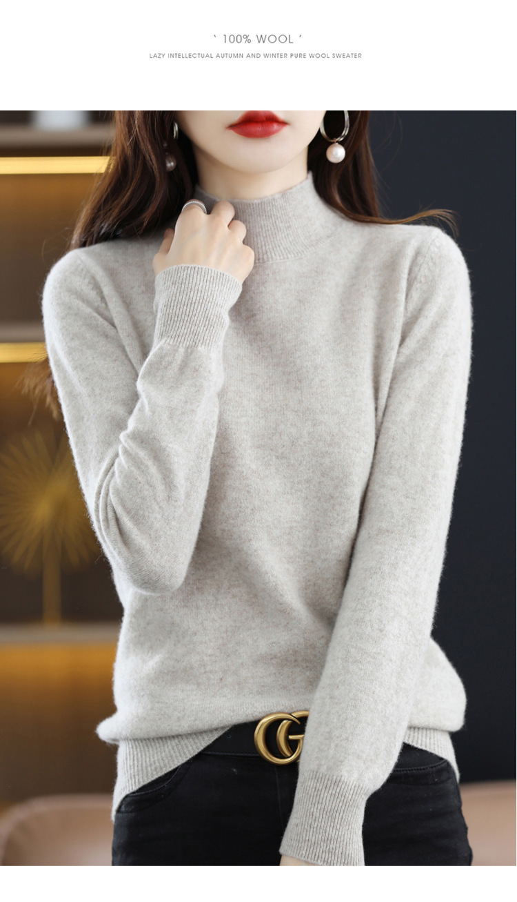 Suéter de lana estilo corto con cuello medio alto, novedad de invierno 2022, suéter ajustado y cálido para mujer, moderno y versátil