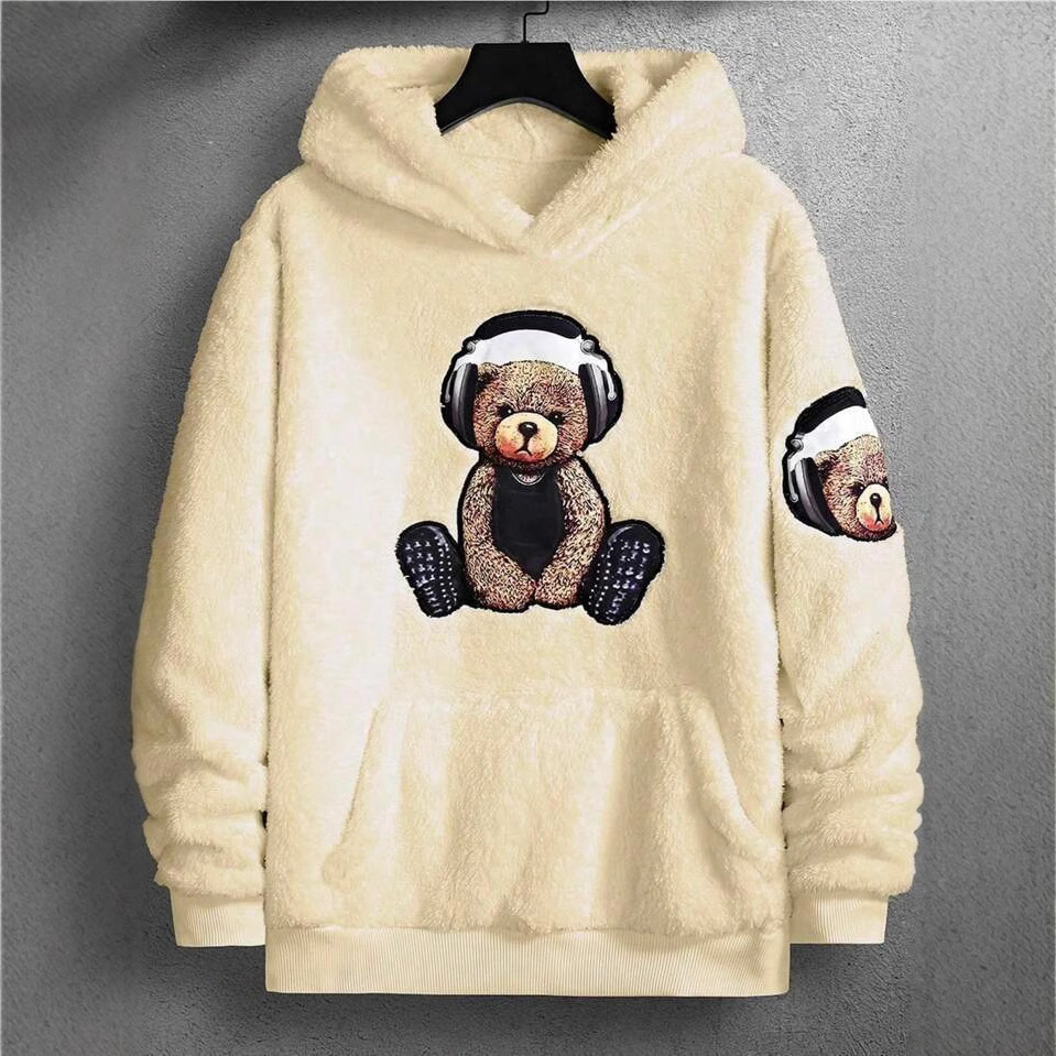 Men's Clothing Hooded Sweatshirt Bear Printed Furry Fashion Brand Jacket_voghion.com