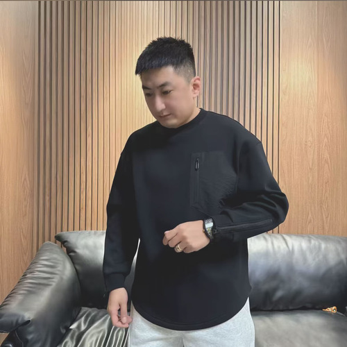 Men's High-End Trendy Crew Neck Sweatshirt - Autumn/Winter Fashion, Pure Color, Loose and Versatile Long-Sleeve Sweatshirt