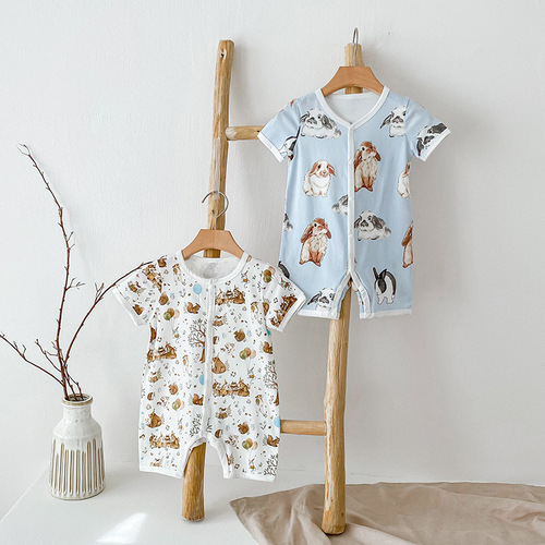 Summer 2024 Baby Clothing A-Class Pure Cotton Baby Bodysuit Baby Clothes Newborn Short Sleeve Hosiery Climbing Suit