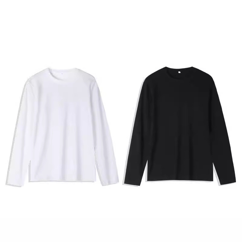 Long-sleeved T-shirt Men's Cotton Sweater Loose Inner Wear White New Men's Base Shirt Top with Round Neck Printing
