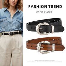 韩系欧美跨境风复古女士真皮腰带银扣头层牛皮搭配牛仔裤时尚皮带