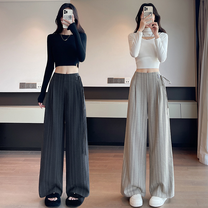 条纹设计西装阔腿裤女2025秋季新款设计感气质高腰显瘦百搭休闲裤|undefined