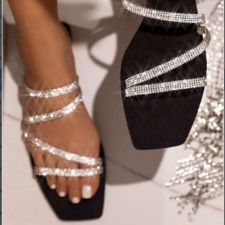  rhinestone cross straps flat-bottom slippers  NSPE55985