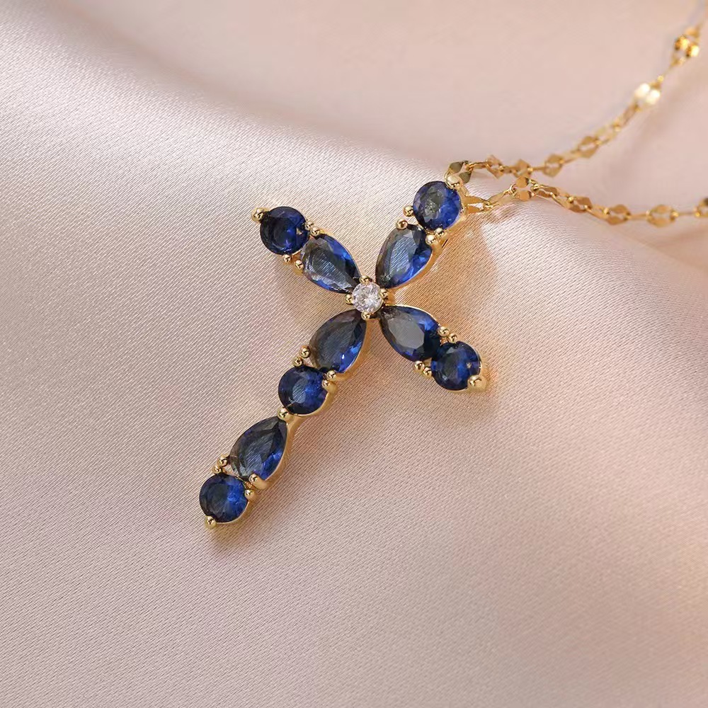 Wholesale Jewelry Shiny Cross Titanium Steel Zircon Inlay Pendant Necklace Cable Chain display picture 23