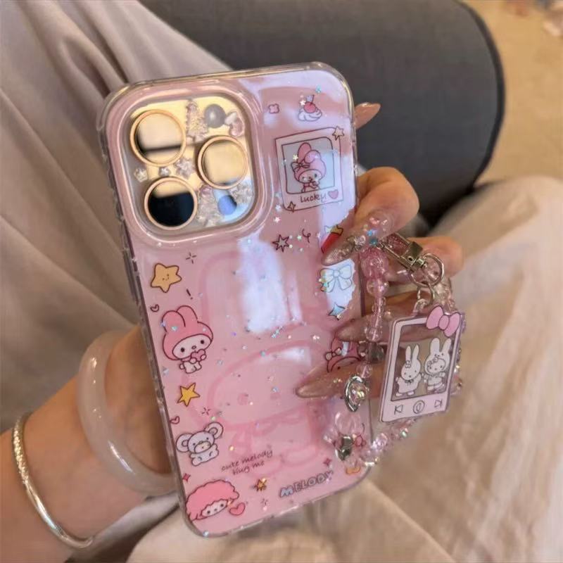 Niña ins brillo conejo para iphone16/15ProMax cadena 14 funda para teléfono móvil Apple 13 nuevo 16