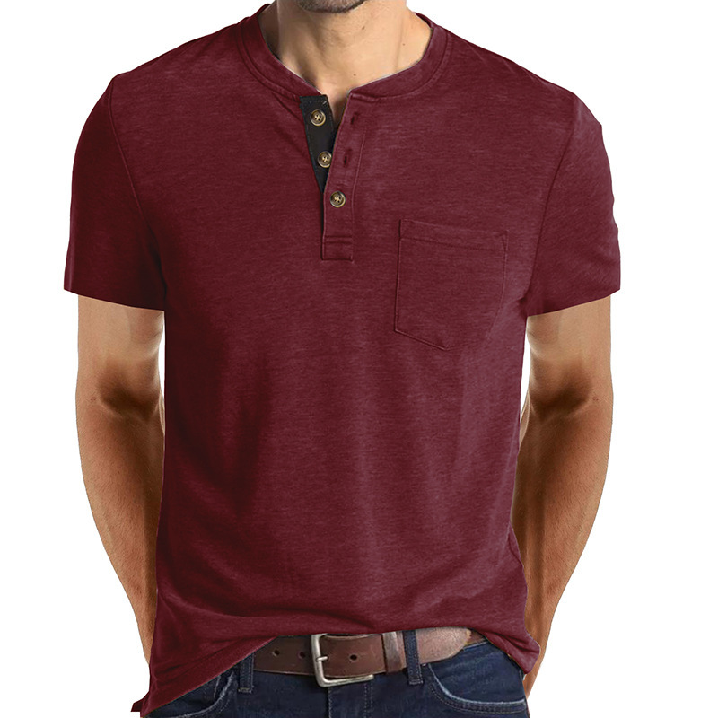 Camiseta táctica de manga corta con cuello redondo Henry para hombre de Amazon, camiseta polo clásica informal europea y americana para hombre