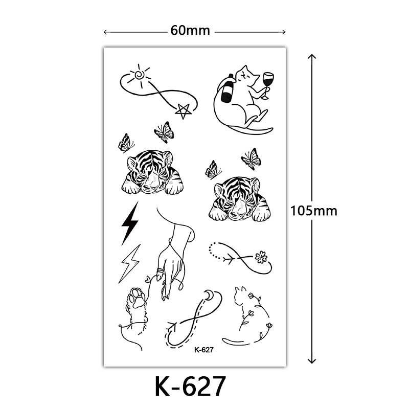 Pequeñas pegatinas de tatuaje frescas letras inglesas flores mariposas líneas de boceto pegatinas de tatuaje impermeables tatuaje