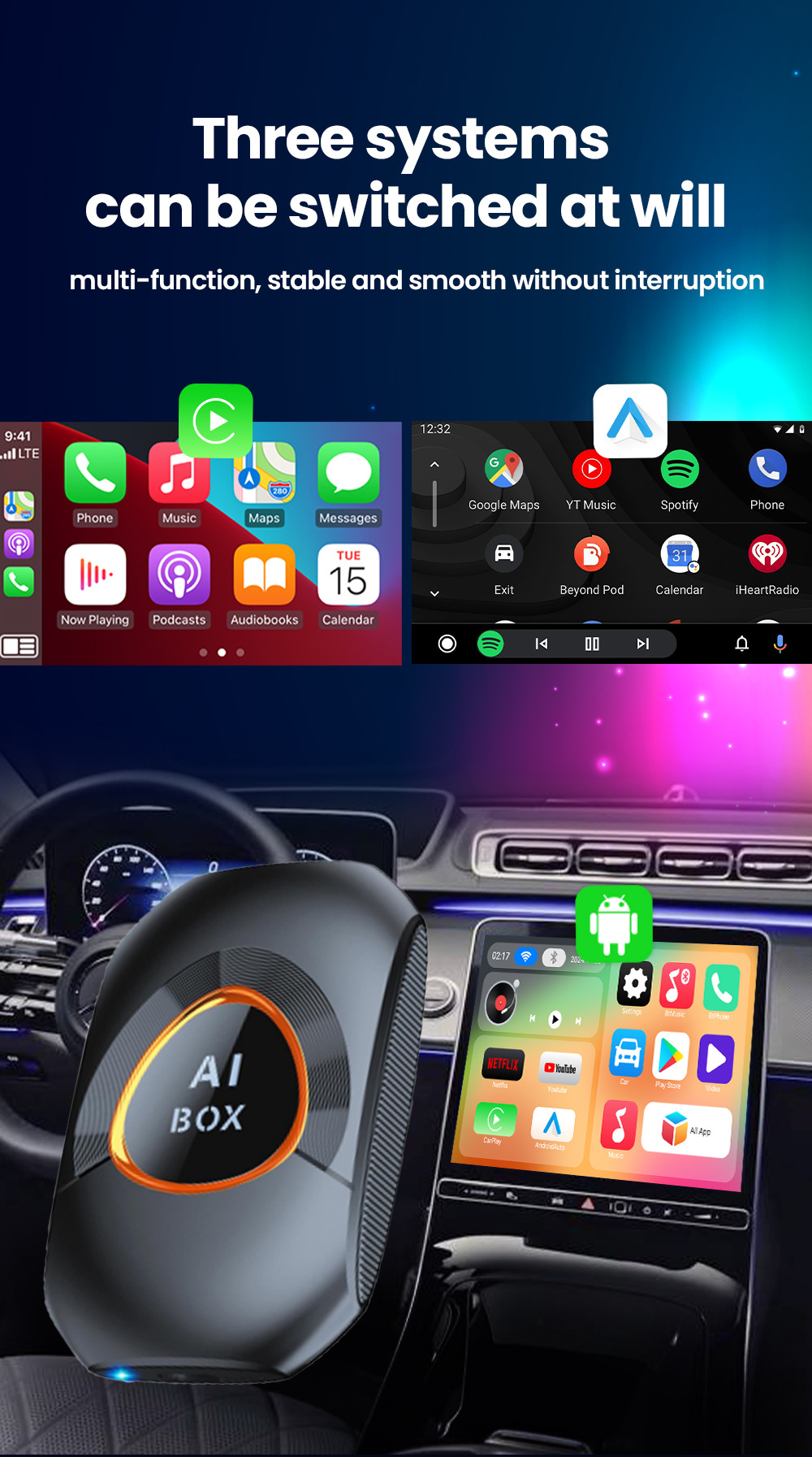 Carplay Wired to Wireless Carplay Android Box Aibox Screen Projection Upgrade to Android15 System