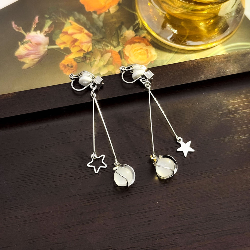 Orejo coreano, clip de oreja con borla, sin orejas perforadas, pendientes de temperamento de moda de alta gama, pendientes de lujo ligero de moda de estrellas, mujeres