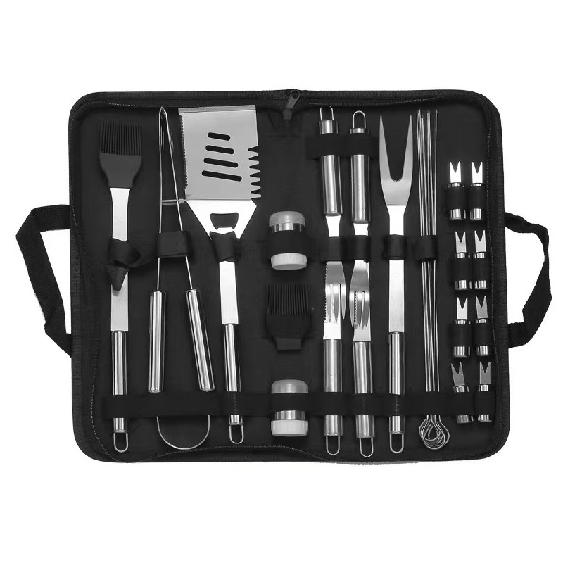 Spot Source Fabricante BBQ Juego de barbacoa de bolsa de tela Oxford Juego de abrazadera de pala de acero inoxidable Juego de asa de tubo redondo para hornear