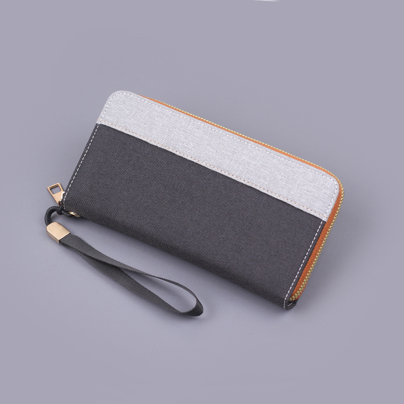 Bolso de mano de hombre, lona, bolso de pulsera de hombre, nuevo bolso de mano, correa de pulsera, bolso de teléfono móvil de hombre, bolso de cremallera larga de hombre