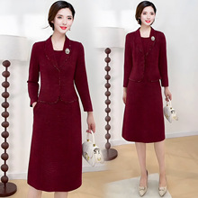 胖妈妈大码高档连衣裙女冬装新款礼服贵夫人假两件打底裙