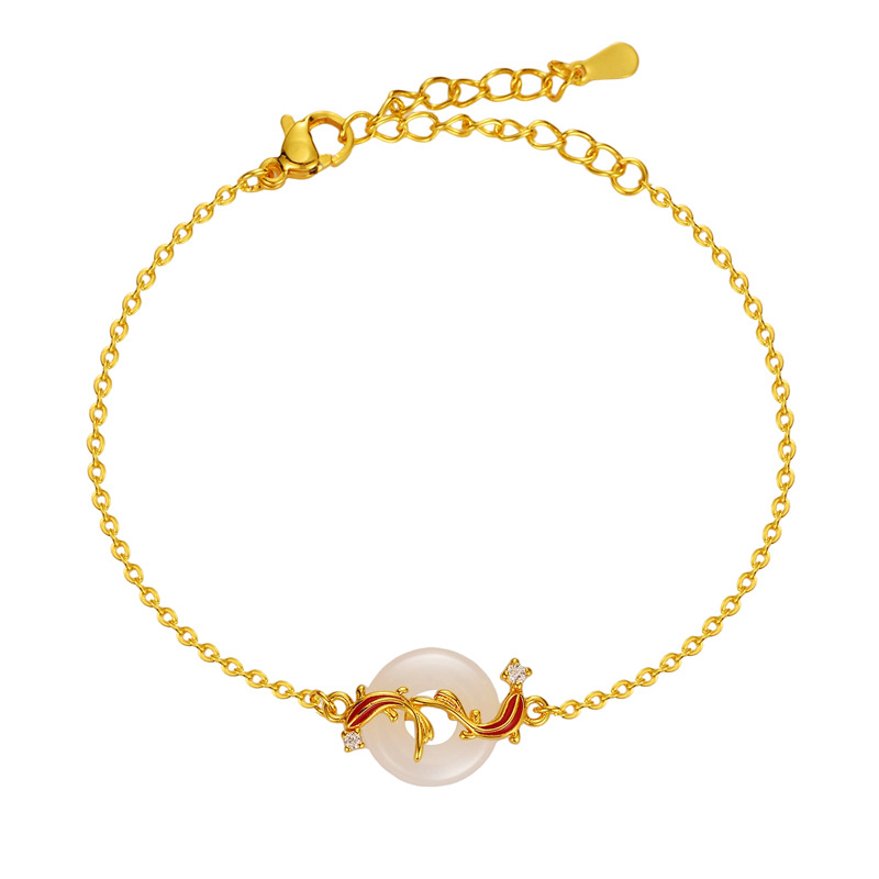 New Koi and Hetian Jade Peace Buckle Bracelet Good Luck Landing Zodiac Year of the Snake Transfer Bead Gift Hand Jewelry