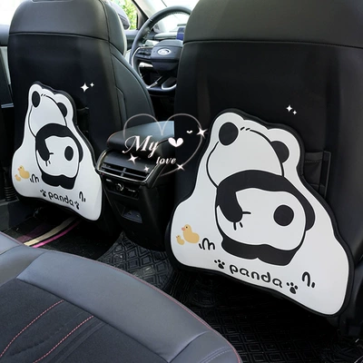 leather, cartoon panda design, stain-resistant | Chair back anti-kick pad