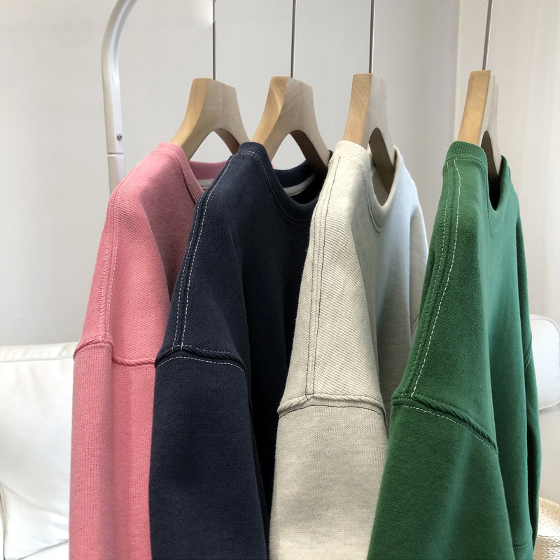 Short Round neck bright line sweater women's loose pullover small tall slimming student casual long sleeve coat top