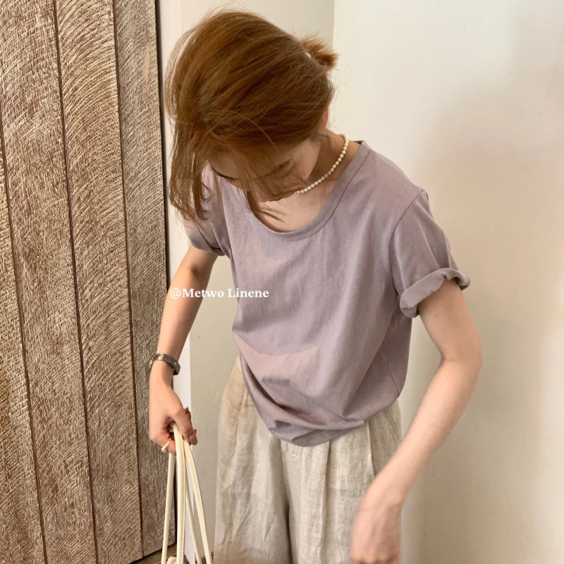 Hers One Spoon of Sweet Mainly Recommended 8-Color Snowflake Ramie Tee Round Neck Short-Sleeved Top Women's Summer New T-Shirt 08243