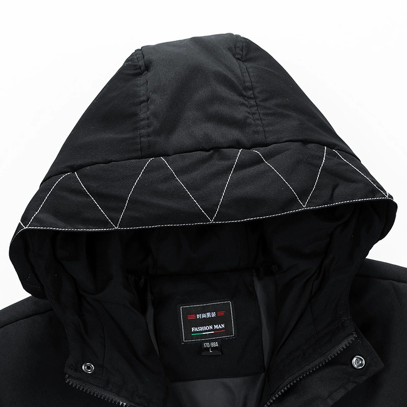 Velvet three dimensional black winter jacket with hood, for teenagers