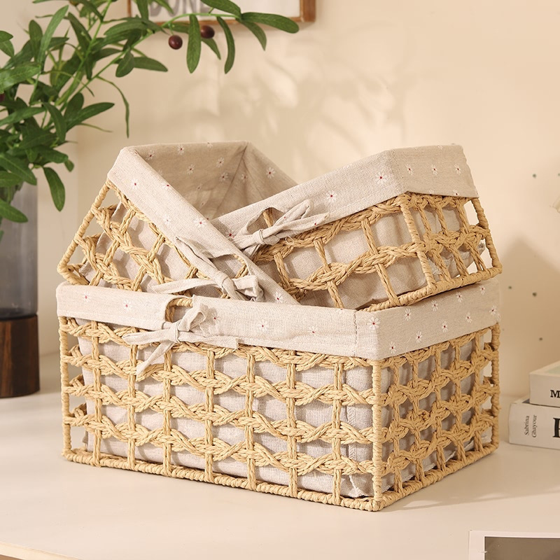 Woven Storage Basket Desktop Toy Snacks Sundries Paper Rope Storage Basket Household Imitation Rattan Storage Box Straw Basket