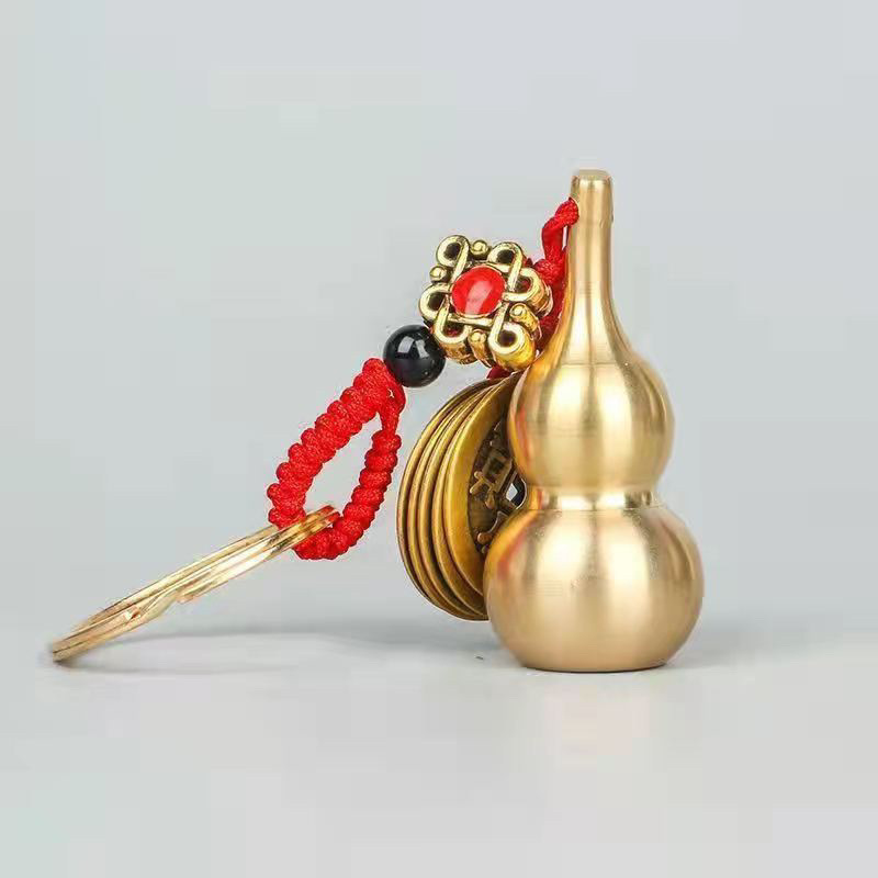 Brass Red Rope Five Emperors Money Hollow Large Gourd Solid Gourd Cinnabar Keychain Pendant Car Retro Style Wholesale Brass Red Rope Five Emperors Money Hollow Large Gourd Solid Gourd Cinnabar Keychain Pendant Car Retro Style Wholesale
