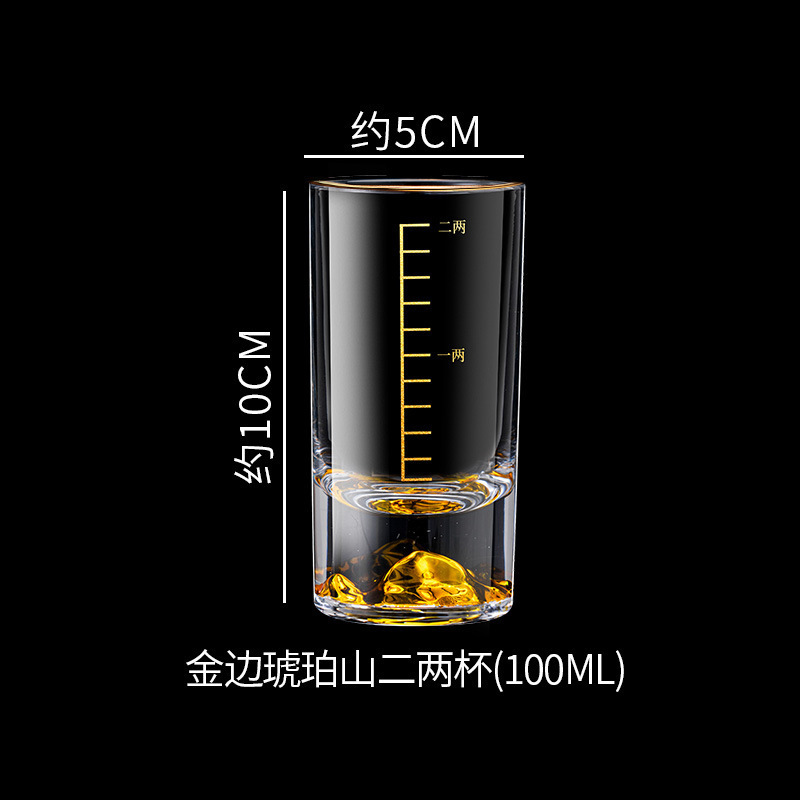 Taza de licor de alta calidad pintada de oro con dos tazas de licor de Jinshan con una escala doméstica de dos tazas de licor de montaña azul dispensador de vinos de vidrio conjunto de vinos