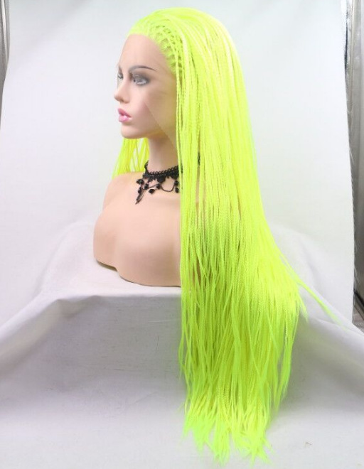 Amarillo Amazon trenza sucia de tres hilos peluca europea y americana encaje delantero de mujer trenza de fibra química tocado LW0250