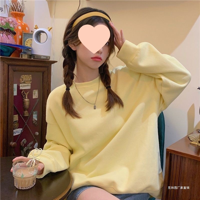 初秋款女卫衣2025新款薄款纯色无帽宽松显瘦百搭风长上衣潮