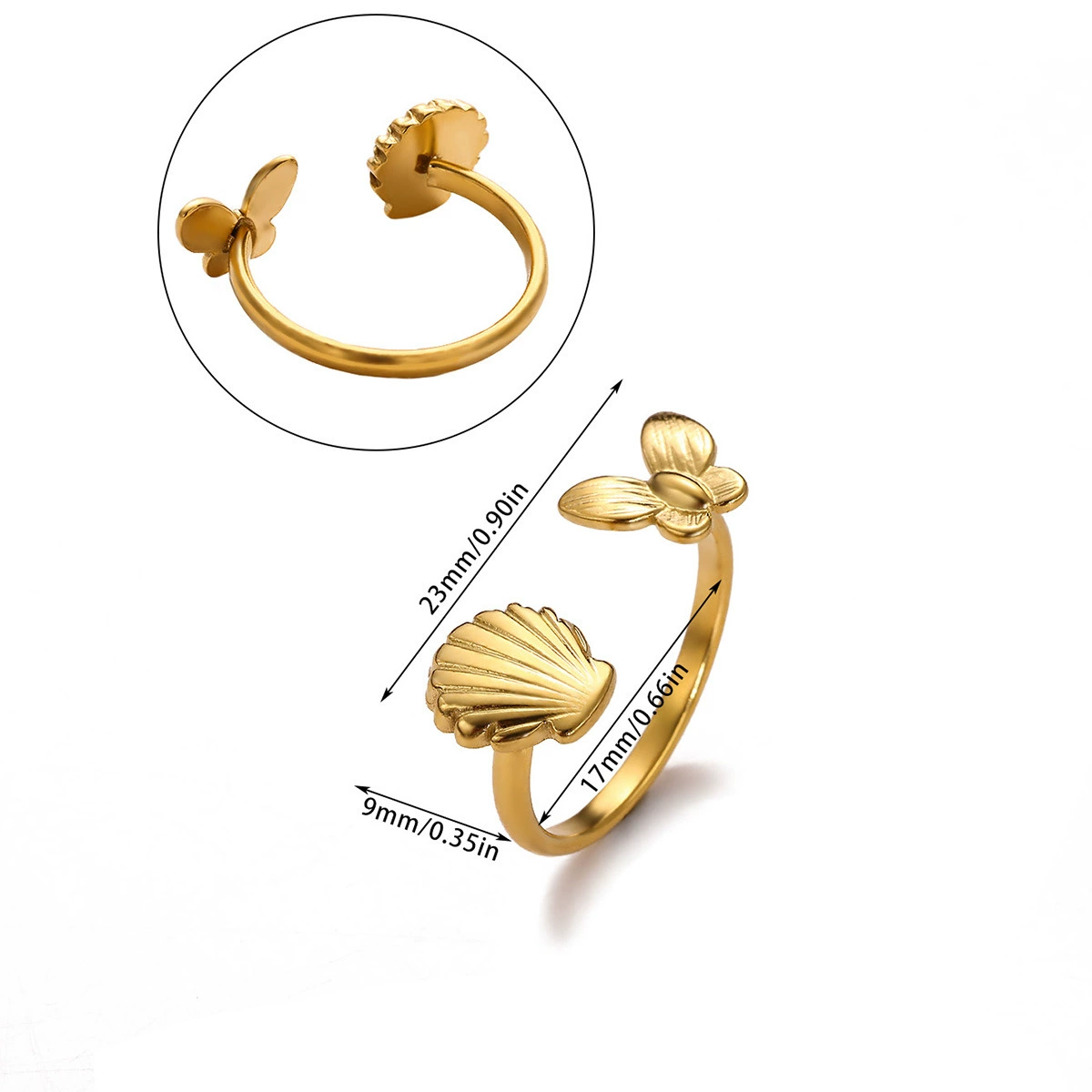 Adjustable Marine Shell Ring, Gold-Plated Beach Accessory, One Size (0.005 kg)