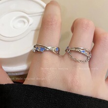 蓝色滴釉链条星星开口戒指女2025新款叠戴食指戒小众设计高级指环