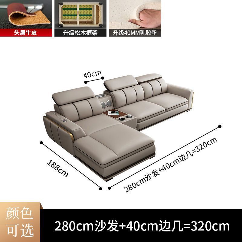 Sofá de cuero de piel de vaca de primera capa de lujo ligero italiano sala de estar apartamento grande y pequeño en línea recta combinación de chaise sofá de cuero para el hogar