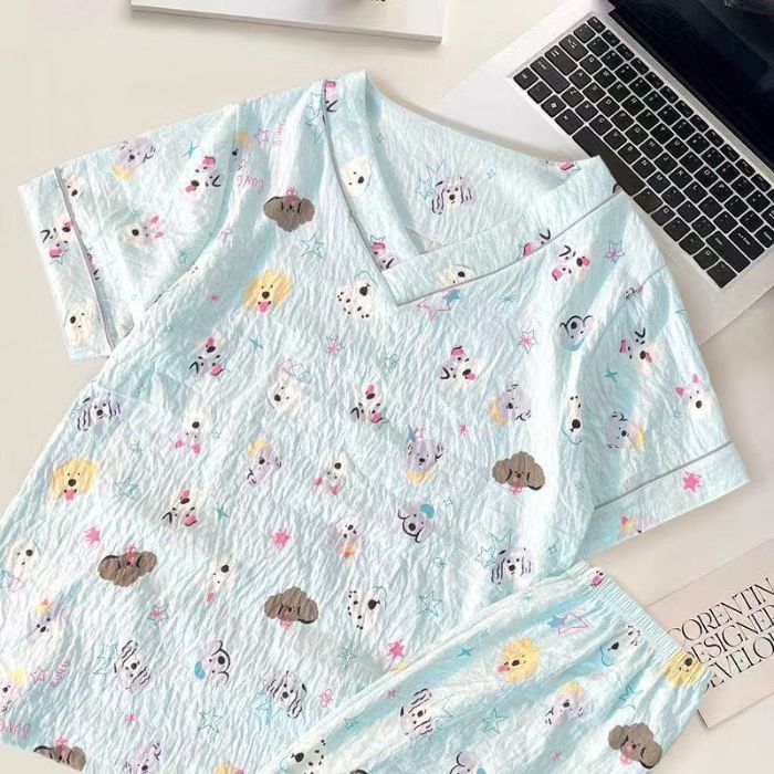 Vietnam transfronterizo transmisión en vivo estilo caliente verano con cuello en V nube pijamas de algodón pantalones de manga corta para mujer traje de servicio a domicilio para estudiantes de dibujos animados