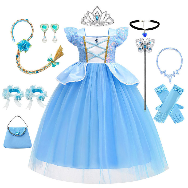 Cinderella Princess Dress Cinderella Ball Gown Girls Sequin Mesh Dress Cinderella Cross-Border Export