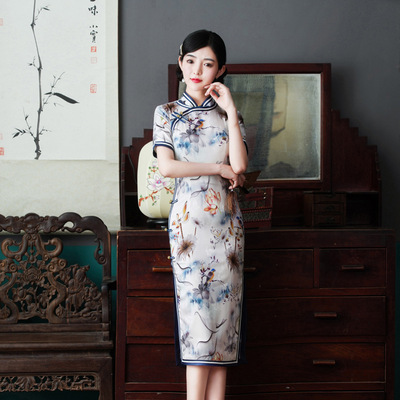 Chinese dress oriental floral qipao for women cheongsam skirt retro women mid-length improved cheongsam dress