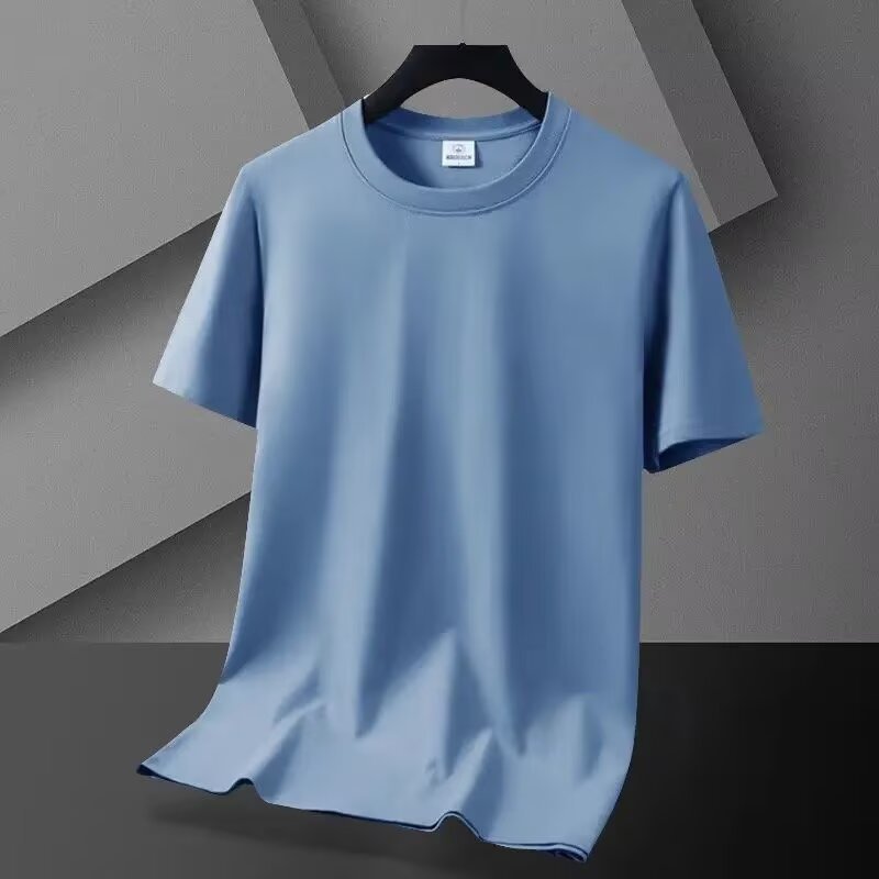 モーダル夏半袖 Tシャツメンズラウンドネックアイスシルク無地ハイエンドアイスフィールスリムシルケットコットン半袖ボトリングシャツ|undefined