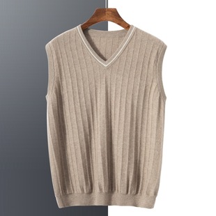 Cashmere Vest Men's V-Neck Knitted Vest Cashmere Sweater Warm Winter Large Size Men's Sleeveless Sweater Vest Wholesale