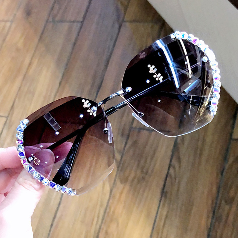 Gafas de sol con strass estilo coreano 2024, protección UV, para cara redonda – Producto transfronterizo