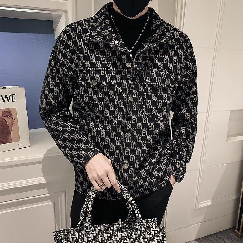 Abrigo de mezclilla para hombre primavera y otoño marca de moda superior ins Moda guapo casual todo partido solapa chaqueta de hombre mapache