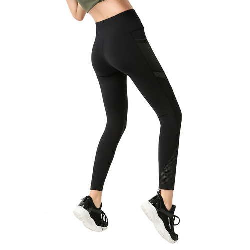 Amazon eBay Cross-border New Women's Yoga Pants with Pockets, Hollow Out, Splicing, Buttock-lifting, Running Sports Tight Fitness Pants