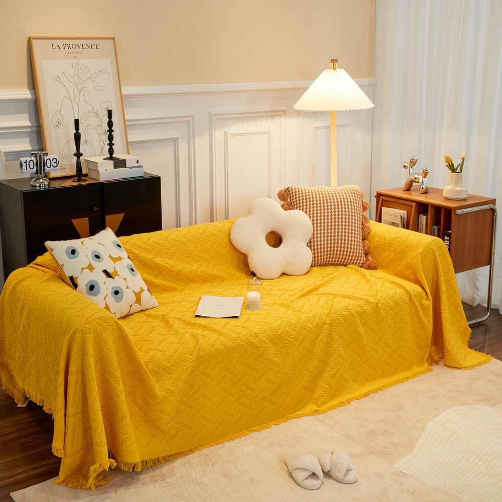 Modern simple sofa towel knitted T-shaped diamond Plaid solid color jacquard sofa towel cover cloth