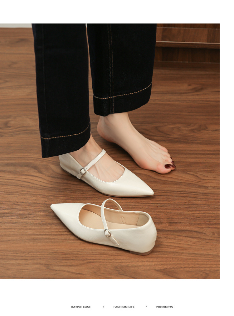 Giày ballet mũi nhọn đế bằng nâng cao bên trong, miệng nông, phong cách thanh lịch mùa xuân thu — đen chi tiết 8
