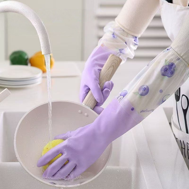 Limpieza doméstica guantes de lavado de platos cocina de goma cepillo de platos lavandería doméstica espesar tipo guante de lana impermeable lavandería