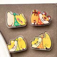 卡通亞克力萌寵小動物軟萌pp夾創意可愛小老虎雙面圖案個性創意夾