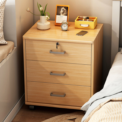 Bedside table, simple small storage cabinet, cream style with lock wheel, bedroom bedside storage cabinet, rental storage cabinet
