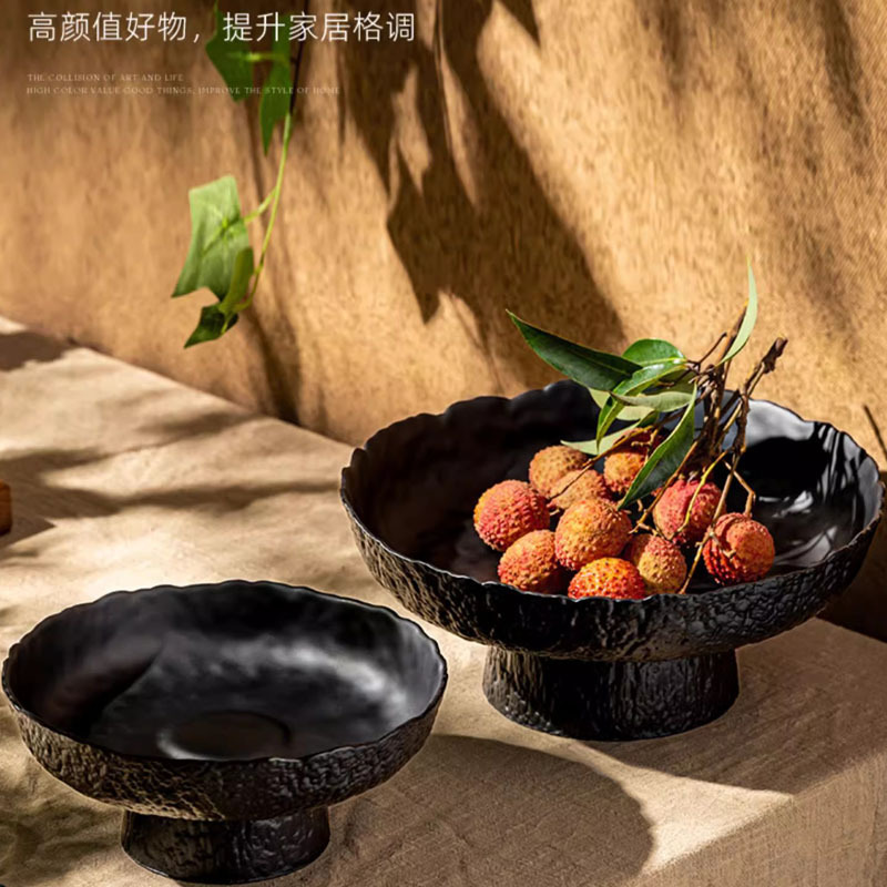 High-End Frosted Black Tall Fruit Plate for Living Room and Tea House Snack Display Plate Multi-Layer Glass Dried Fruit Plate