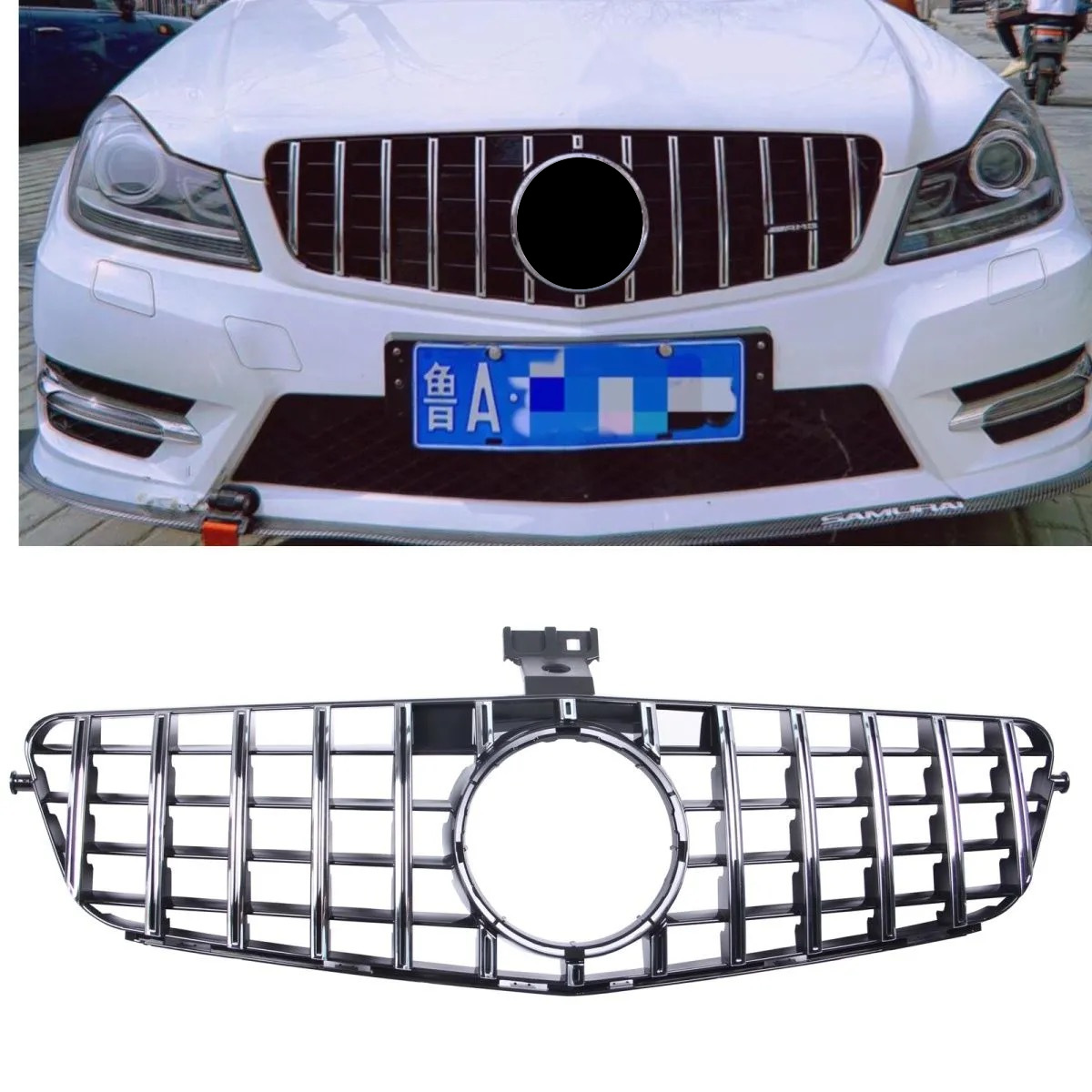 The Front Grille Is Suitable for Mercedes-Benz 07-14 C-Class W204 Starry Gt Amg Model with Vertical Slats