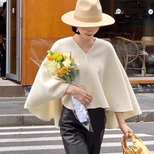 法式斗篷  全澳毛  80支  双面呢  羊毛V领  短外套  正反