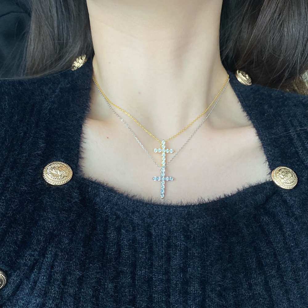 11g Weight Zircon Inlay Material Pendant Necklace Classification 1 Piece Quantity 925 Sterling Silver Zircon Inlay Cross Pendant Necklace