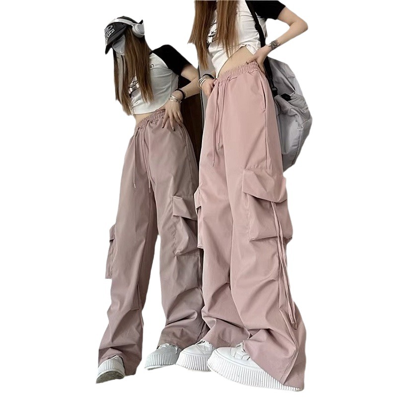 Pantalones cargo de cinco bolsillos, pantalones casuales largos hasta el suelo, pantalones deportivos, pantalones rectos de pierna ancha, pantalones deportivos para mujer, moda coreana para mujer.