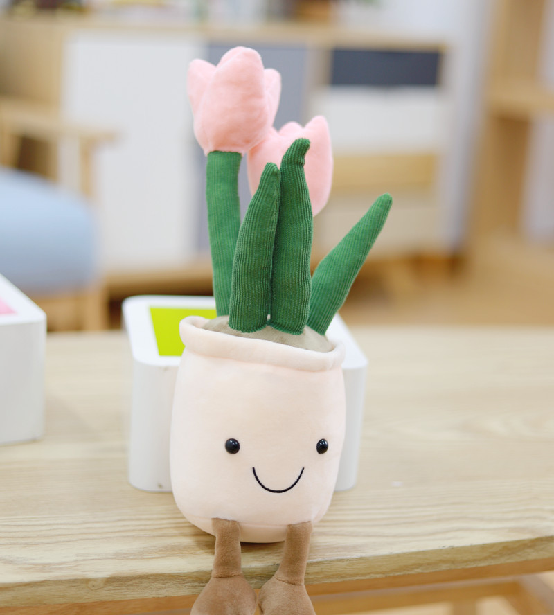 Fan literario cara sonriente tulipán suculente planta verde en maceta muñeca de decoración juguete de peluche de Amazon muñeca de agarre